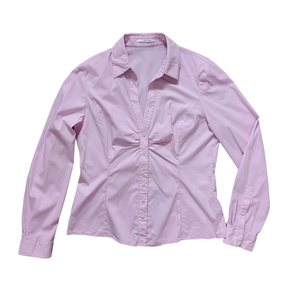 T Tahari Pink Long Sleeve Button Up Women's Shirt